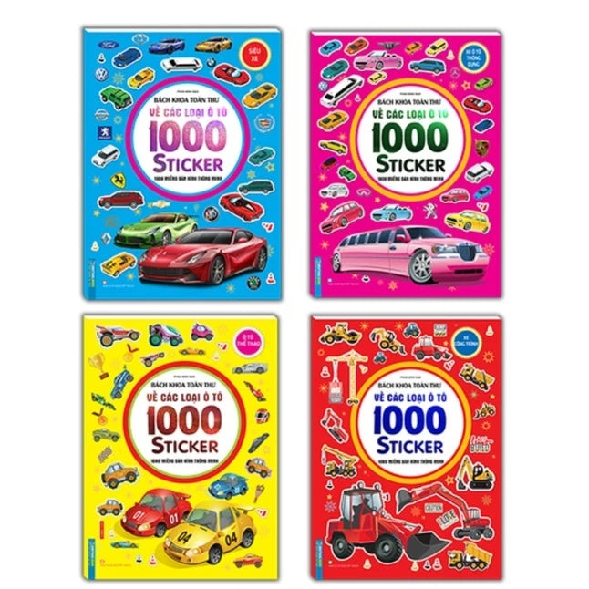 Sách - Combo Bách khoa toàn thư về các loại ô tô - 1000 miếng dán hình thông minh (4 cuốn )