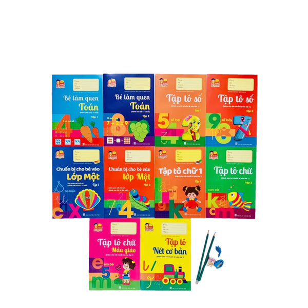 Sách - Bộ 10 quyển luyện viết tập tô chữ cho bé mẫu giáo mầm non Tặng 2 bút chì+ gọt+ Tẩy