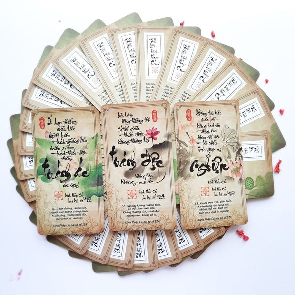 Bộ Thẻ Thư Pháp 123 Lời Kinh Pháp Cú ( Tặng Kèm Kinh Pháp Cú Bìa Cứng Bỏ Túi )