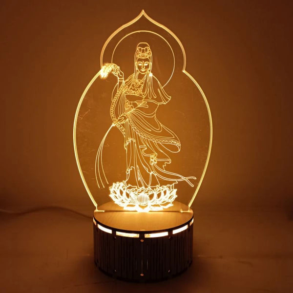 Bộ đèn Led Hình Phật đứng đế gỗ