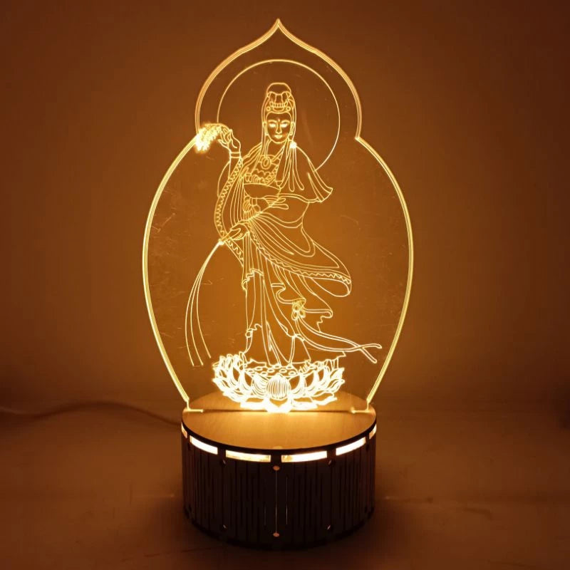 Bộ đèn Led Hình Phật đứng đế gỗ