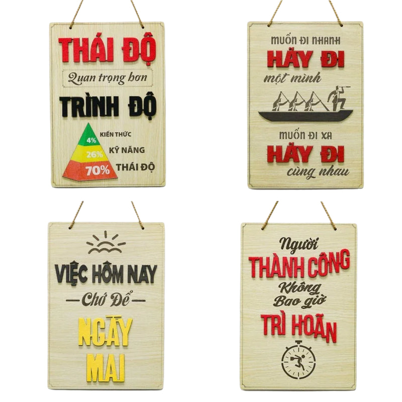 Bảng gỗ khẩu hiệu động lực slogan treo tường decor trang trí cửa hiệu văn phòng công ty, phòng làm việc