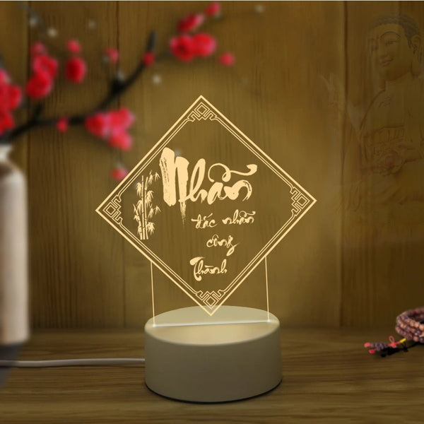 Đèn led 3D khắc chữ Thư pháp Tâm Nhẫn Lộc Thọ