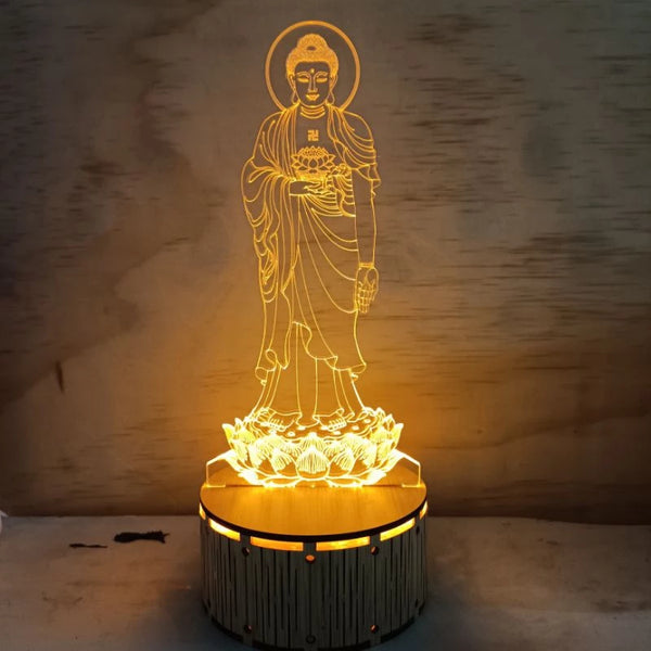 Bộ đèn Led Hình Phật đứng đế gỗ