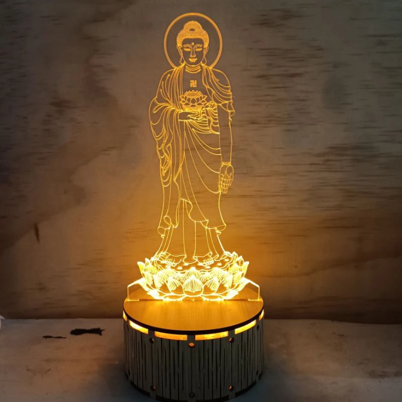 Bộ đèn Led Hình Phật đứng đế gỗ