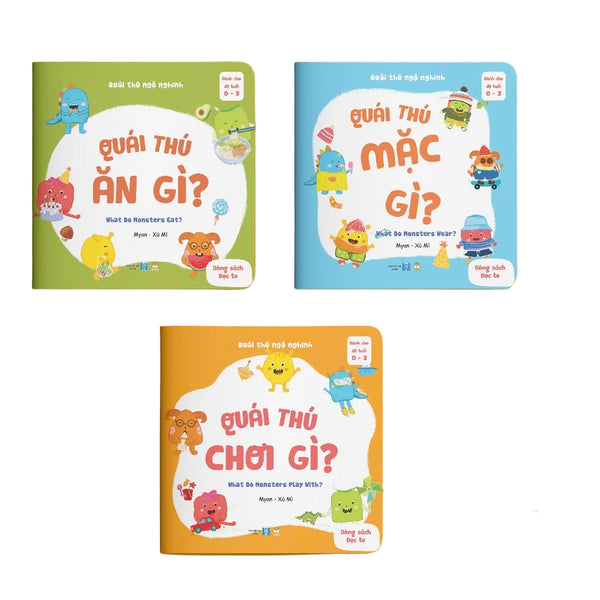 Bộ Quái thú ngộ nghĩnh 3 cuốn bìa mềm song ngữ - Sách đọc to tương tác cho bé 0-3 tuổi