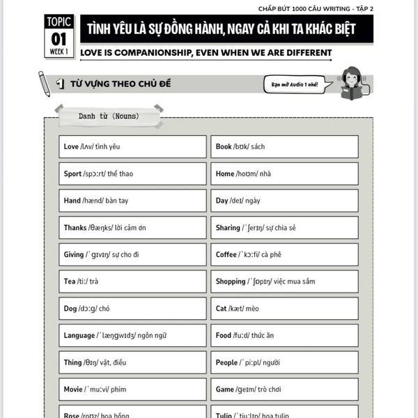 Bộ 2 Sách Chấp Bút 1000 Câu Writing – 60 Ngày Gieo Trồng Tư Duy Writing- Cải Thiện Kỹ Năng Viết [Kèm Audio]