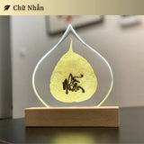 Đèn Lá Bồ Đề - Chữ Thư Pháp Mạ Vàng