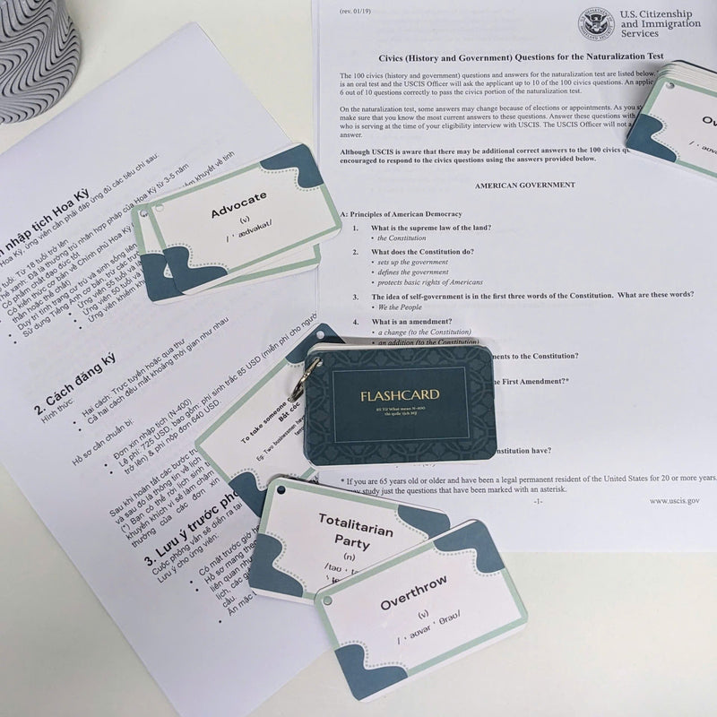 Flashcard Từ Vựng Cho Thường Trú Nhân  (Tặng kèm bộ tài liệu 100 câu Civics + Cẩm nang ôn thi + file nghe)