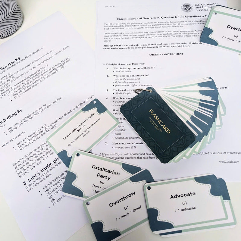 Flashcard Từ Vựng Cho Thường Trú Nhân  (Tặng kèm bộ tài liệu 100 câu Civics + Cẩm nang ôn thi + file nghe)