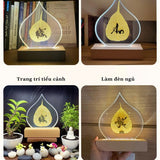 Đèn Lá Bồ Đề - Chữ Thư Pháp Mạ Vàng