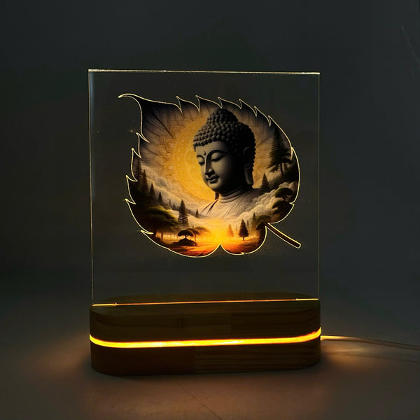 Bộ đèn led đế gỗ Phật Lá Bồ Đề