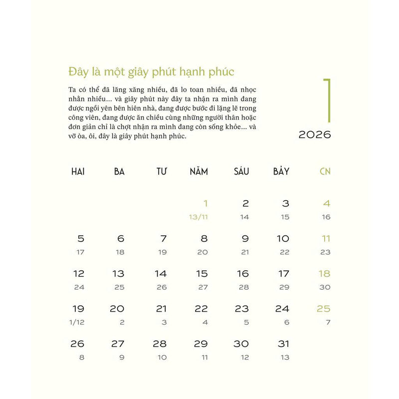 Bộ lịch thư pháp Làng Mai – Bính Ngọ 2026